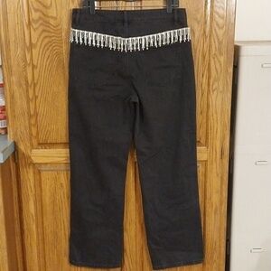 Twelve By On Twelft NWT Rhinestone Fringe Straight Leg Denim Jeans Sz 29‎ Black